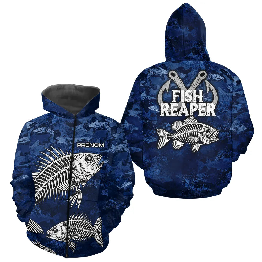 Sweat à Capuche Pêcheur Squelette Camo Bleu - Design Homme Personnalisé - Zippe Hoodie Homme