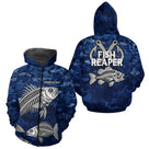 Sweat à Capuche Pêcheur Squelette Camo Bleu - Design Homme Personnalisé - Zippe Hoodie Homme