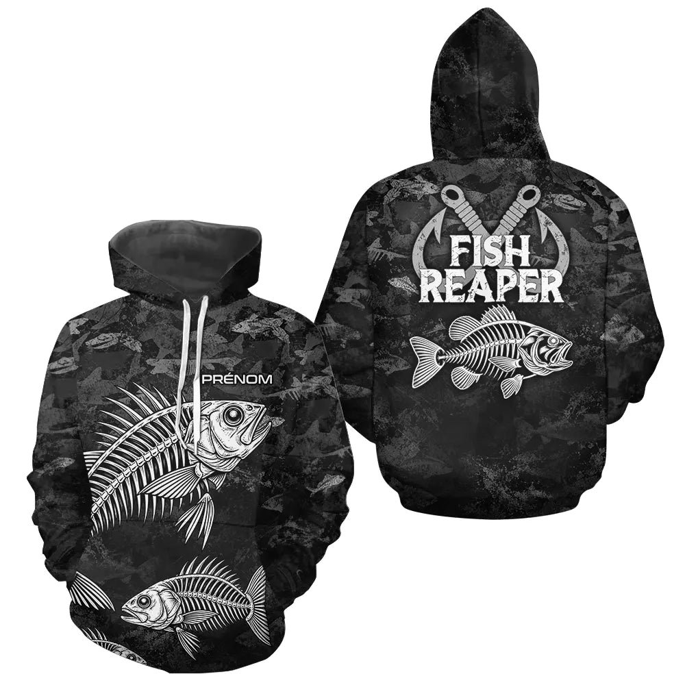 Sweat à Capuche Pêcheur Squelette Camo Noir - Design Homme Personnalisé - Hoodie Homme