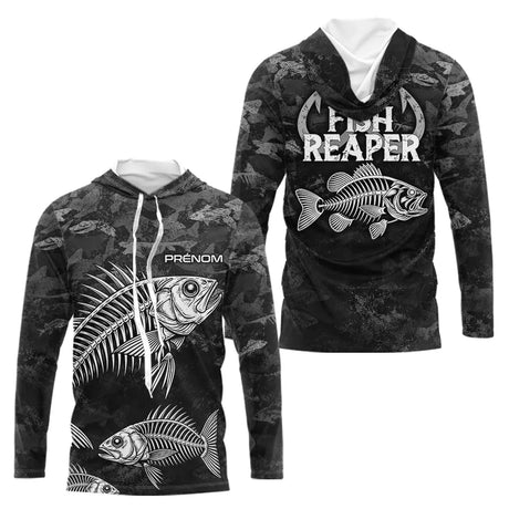 Sweat à Capuche Pêcheur Squelette Camo Noir - Design Homme Personnalisé - Long Sleeves Hoodie Homme