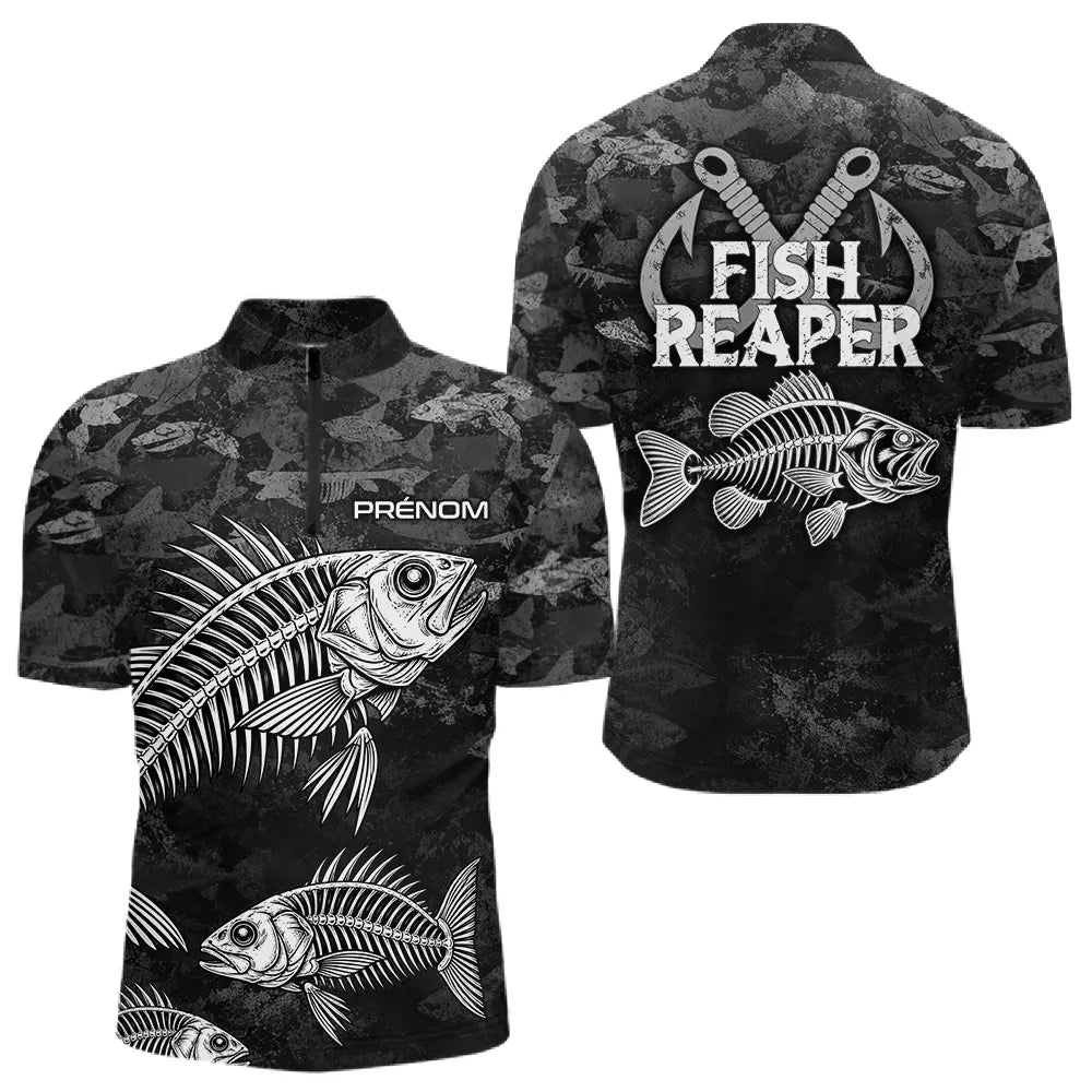 Sweat à Capuche Pêcheur Squelette Camo Noir - Design Homme Personnalisé - Polo Zippé Homme