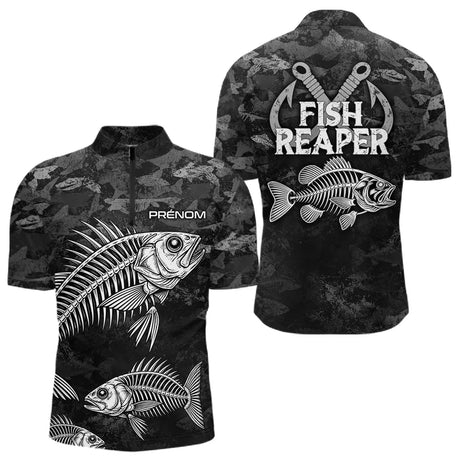 Sweat à Capuche Pêcheur Squelette Camo Noir - Design Homme Personnalisé - Polo Zippé Homme