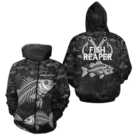 Sweat à Capuche Pêcheur Squelette Camo Noir - Design Homme Personnalisé - Zippé Hoodie Homme