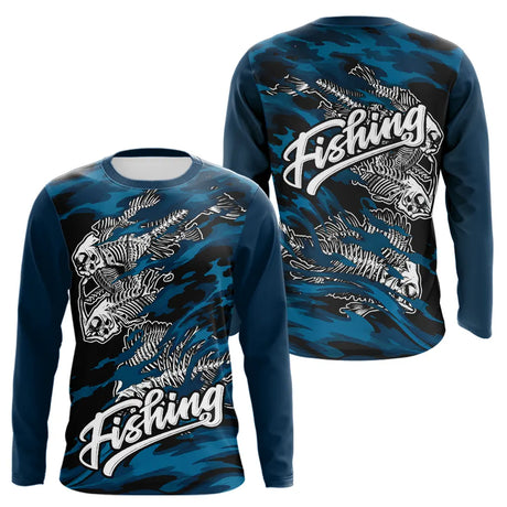 Sweat à Capuche Pêcheur Squelette Poisson - Bleu Et Noir - Long Sleeves Homme