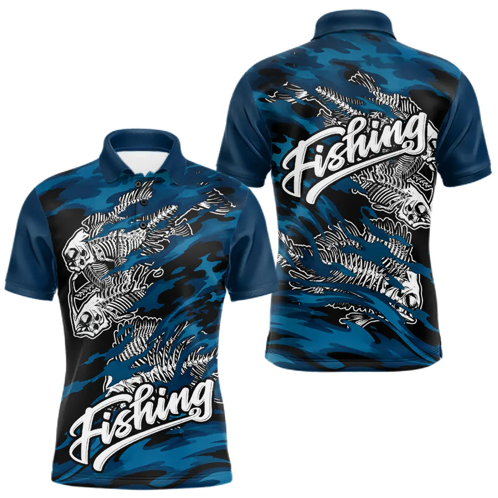Sweat à Capuche Pêcheur Squelette Poisson - Bleu Et Noir - Polo Homme
