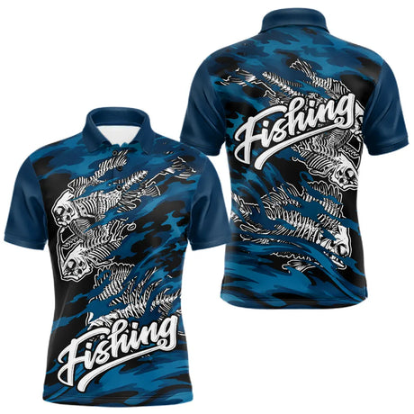 Sweat à Capuche Pêcheur Squelette Poisson - Bleu Et Noir - Polo Homme