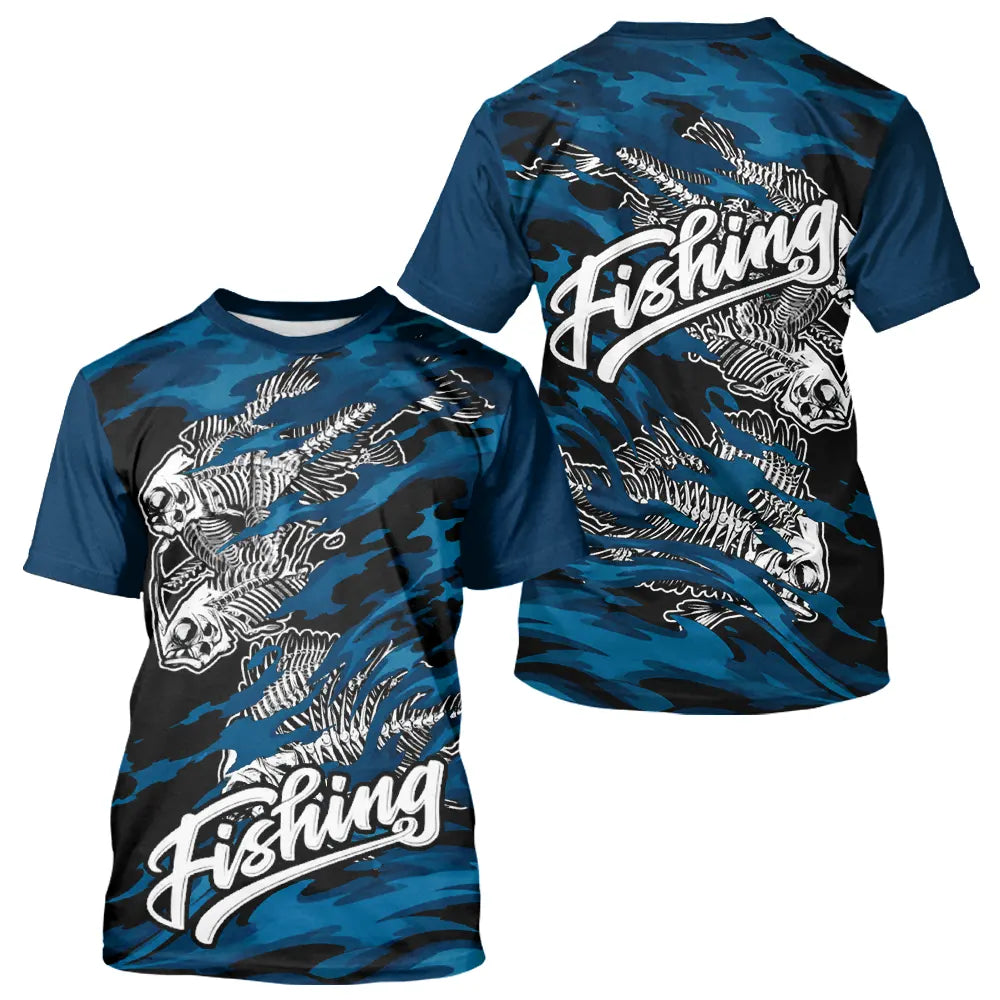 Sweat à Capuche Pêcheur Squelette Poisson - Bleu Et Noir - T-Shirt Homme