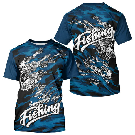 Sweat à Capuche Pêcheur Squelette Poisson - Bleu Et Noir - T-Shirt Homme