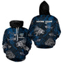 Sweat à Capuche Pêcheur Squelette Poisson - Personnalisé Bleu - Hoodie Homme