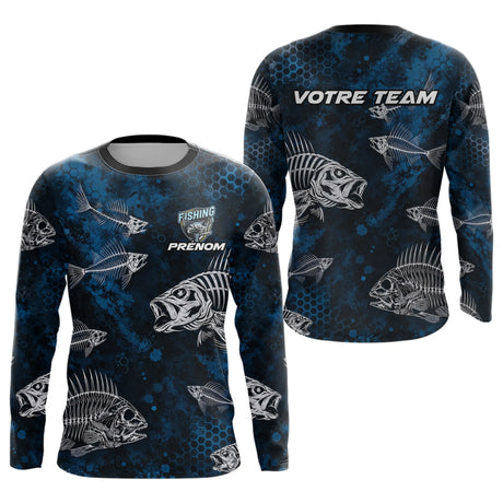 Sweat à Capuche Pêcheur Squelette Poisson - Personnalisé Bleu - Long Sleeves Homme