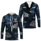 Sweat à Capuche Pêcheur Squelette Poisson - Personnalisé Bleu - Long Sleeves Hoodie Homme