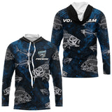 Sweat à Capuche Pêcheur Squelette Poisson - Personnalisé Bleu - Long Sleeves Hoodie Homme