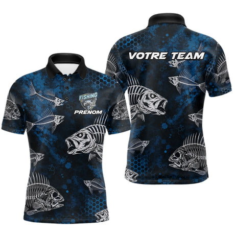 Sweat à Capuche Pêcheur Squelette Poisson - Personnalisé Bleu - Polo Homme