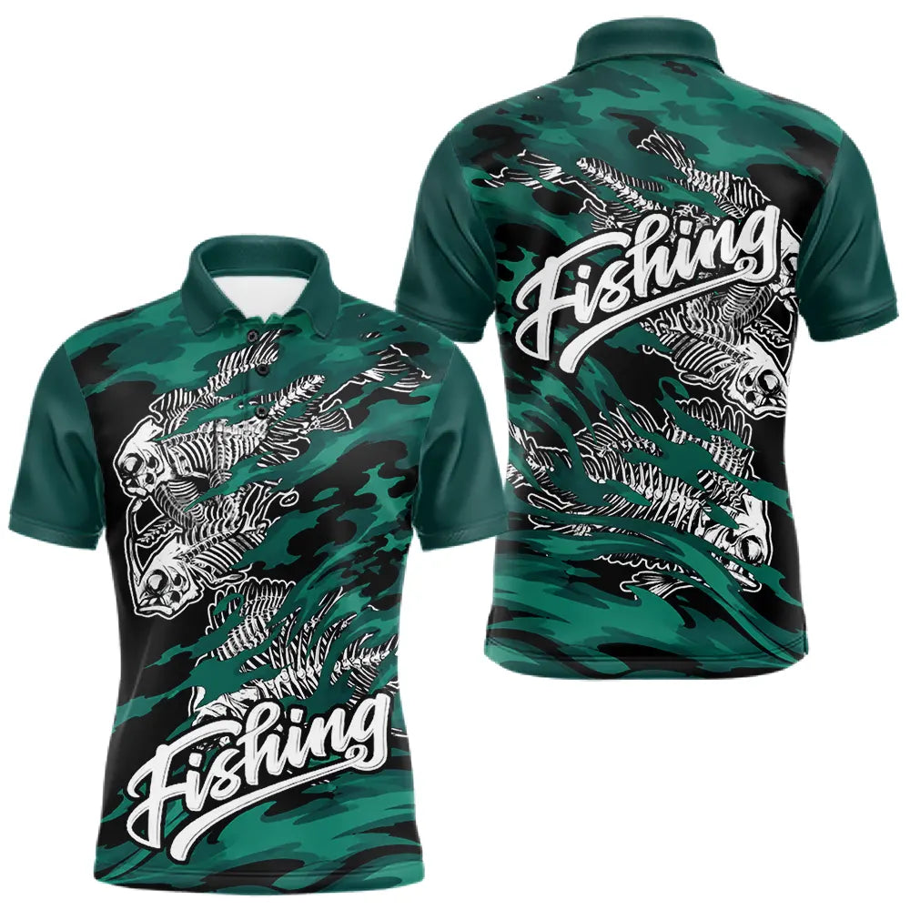 Sweat à Capuche Pêcheur Squelette Poisson - Vert Et Noir - Polo Homme