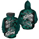 Sweat à Capuche Pêcheur Squelette Poisson - Vert Et Noir - Zippé Hoodie Homme