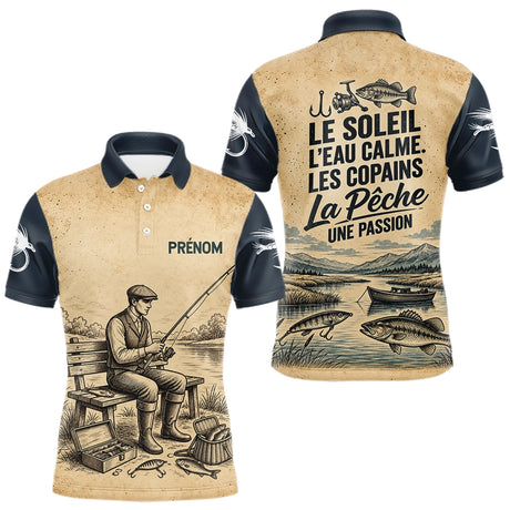Sweat Capuche Pêcheur Vintage Personnalisé - Beige Et Bleu - Polo Homme