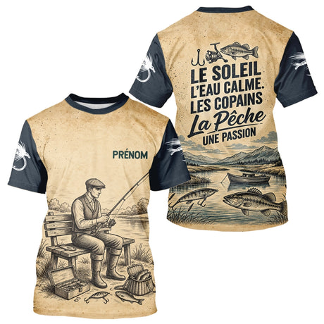 Sweat Capuche Pêcheur Vintage Personnalisé - Beige Et Bleu - T-Shirt Homme