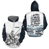 Sweat Capuche Pêcheur Vintage Personnalisé - Blanc Et Bleu - Hoodie Homme