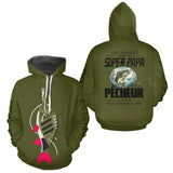 Sweat Capuche Vert Olive - Super Papa Pêcheur - Hoodie Homme