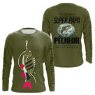 Sweat Capuche Vert Olive - Super Papa Pêcheur - Long Sleeves Homme