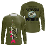 Sweat Capuche Vert Olive - Super Papa Pêcheur - Long Sleeves Homme
