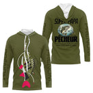 Sweat Capuche Vert Olive - Super Papa Pêcheur - Long Sleeves Hoodie Homme