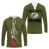 Sweat Capuche Vert Olive - Super Papa Pêcheur - Long Sleeves Hoodie Homme