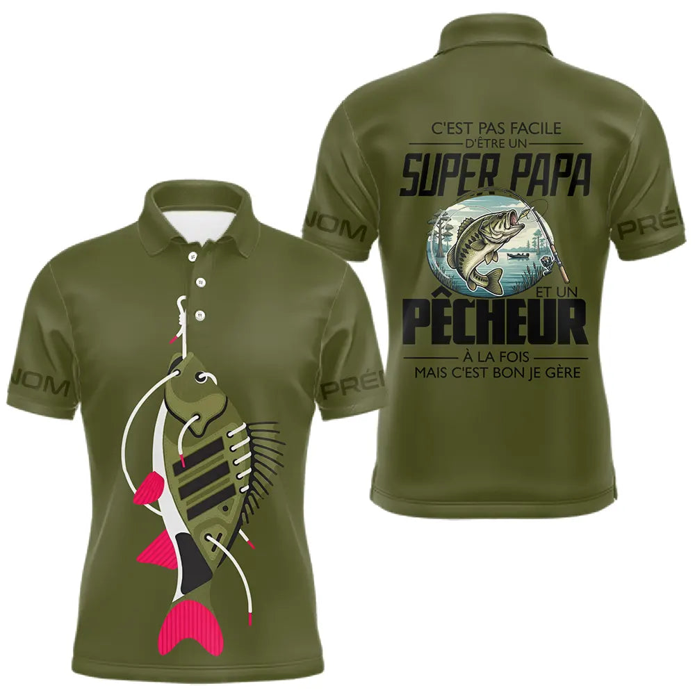 Sweat Capuche Vert Olive - Super Papa Pêcheur - Polo Homme