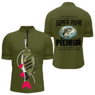 Sweat Capuche Vert Olive - Super Papa Pêcheur - Polo Zippe Homme
