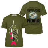 Sweat Capuche Vert Olive - Super Papa Pêcheur - T-Shirt Homme