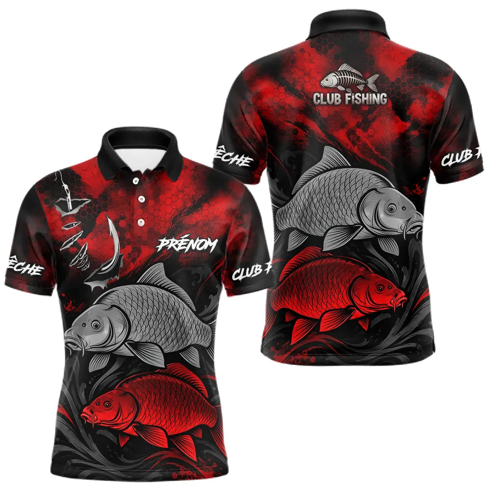 Sweat De Pêcheur Carpe Personnalisé - Rouge & Noir- Polo Homme