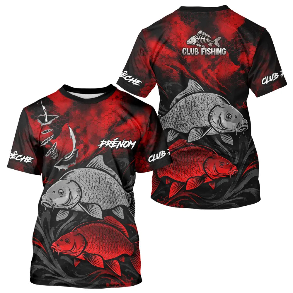 Sweat De Pêcheur Carpe Personnalisé - Rouge & Noir - T-Shirt Homme