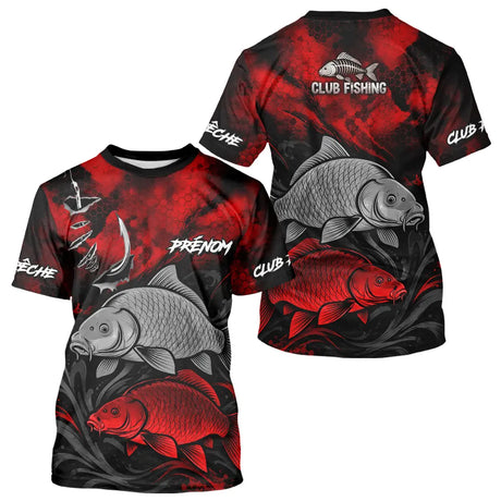 Sweat De Pêcheur Carpe Personnalisé - Rouge & Noir - T-Shirt Homme