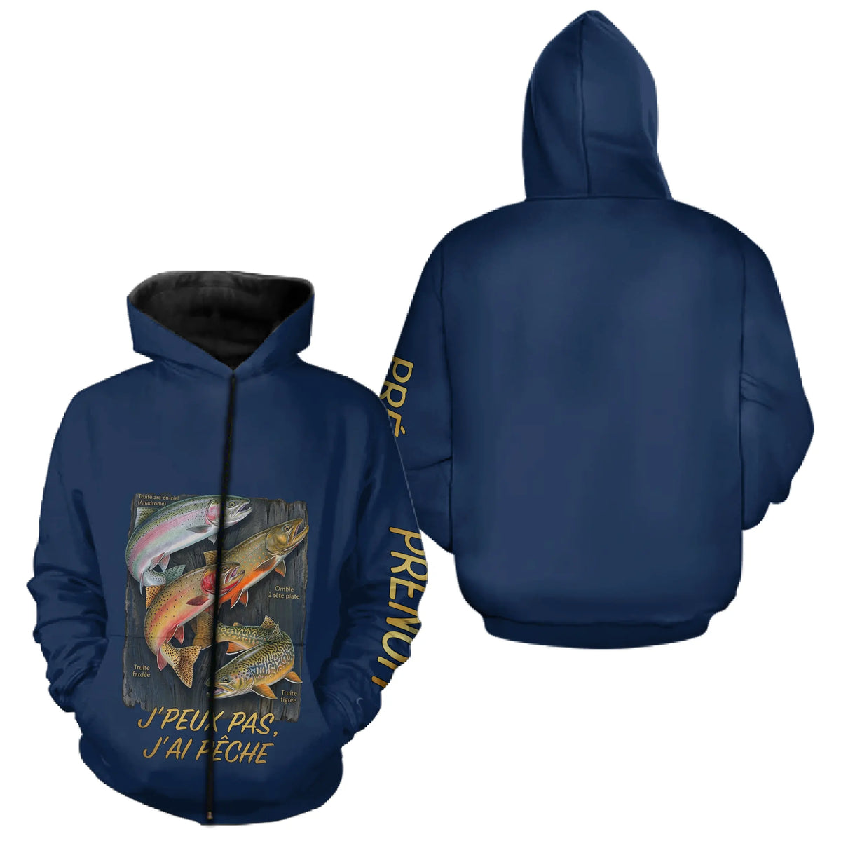 Sweat J'peux Pas J'ai Pêche Bleu - Cadeau Passionné Truite - Zippé Shirt Homme
