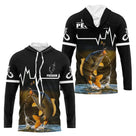 Sweat Noir Pêche Carpe Personnalisé - Style Heart Beat - Long Sleeves Hoodie Homme
