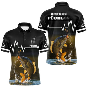 Sweat Noir Pêche Carpe Personnalisé - Style Heart Beat - Polo Homme