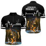 Sweat Noir Pêche Carpe Personnalisé - Style Heart Beat - Polo Zippé Homme