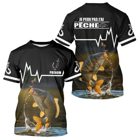 Sweat Noir Pêche Carpe Personnalisé - Style Heart Beat - T-Shirt Homme