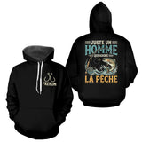Sweat Pêcheur Noir Personnalisé - Juste Un Homme - Hoodie Homme