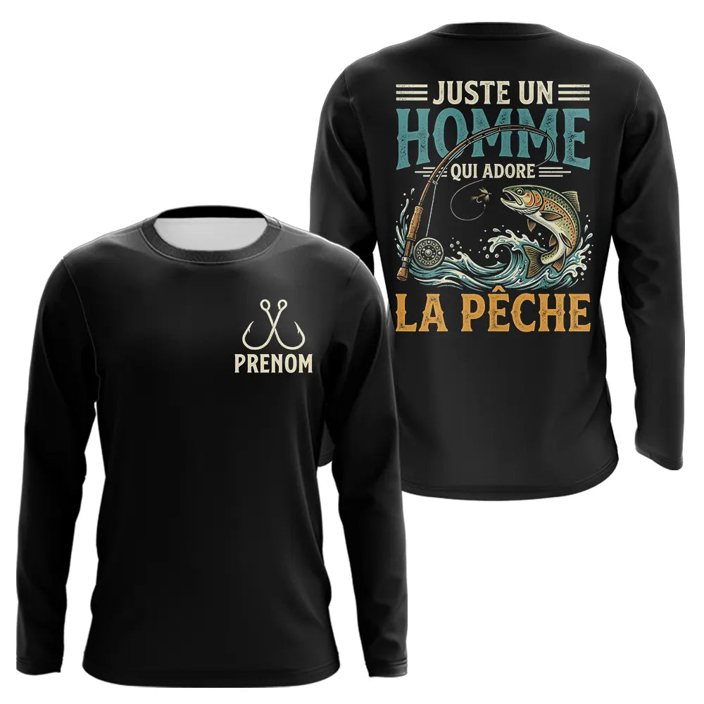 Sweat Pêcheur Noir Personnalisé - Juste Un Homme - Long Sleeves Homme