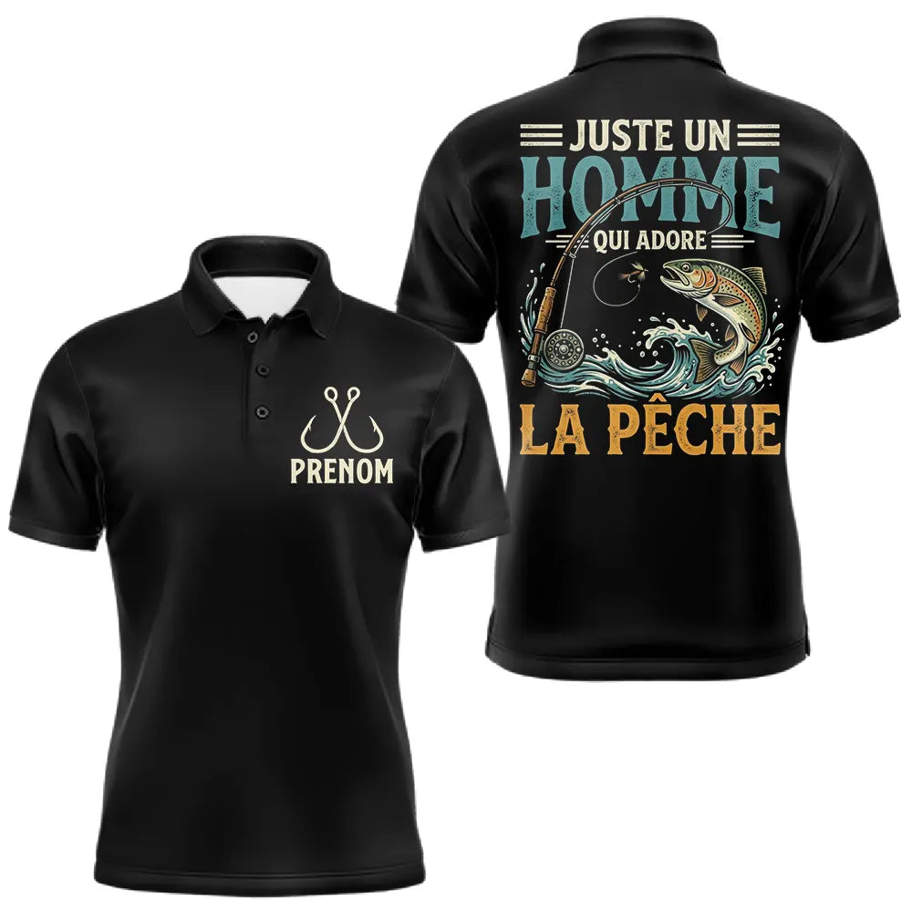 Sweat Pêcheur Noir Personnalisé - Juste Un Homme - Polo Homme