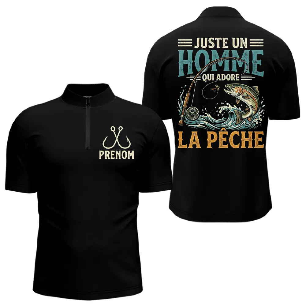 Sweat Pêcheur Noir Personnalisé - Juste Un Homme - Polo Zippé Homme