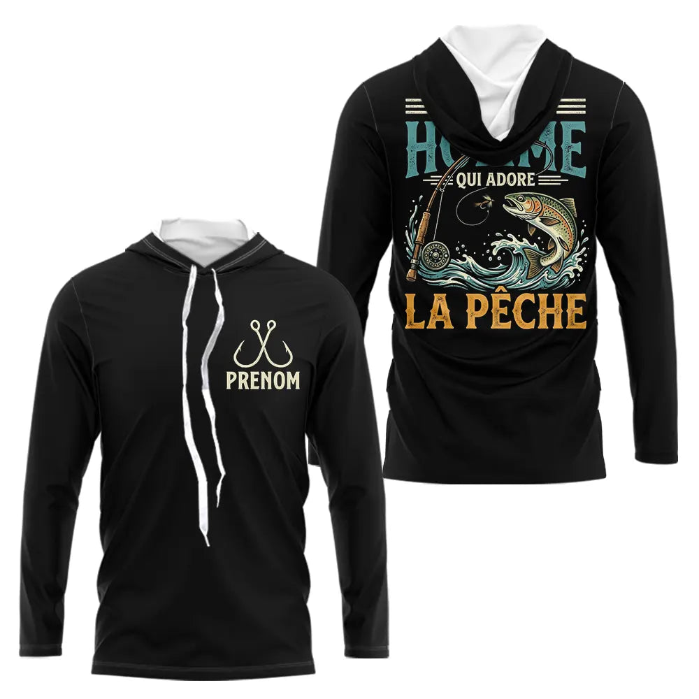 Sweat Pêcheur Noir Personnalisé - Juste Un Homme - Sweat Homme