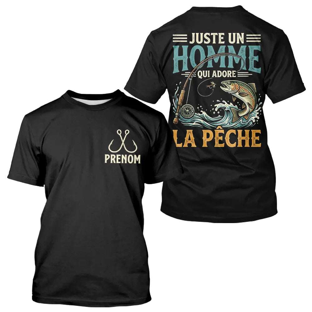 Sweat Pêcheur Noir Personnalisé - Juste Un Homme - T-Shirt Homme