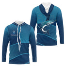 T-Shirt Cadeau Pêcheur Brochet Personnalisé Bleu - Anti UV - Long Sleeves Hoodie Homme