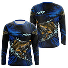 T-Shirt Pêche Carpe All-Over - Bleu & Noir Personnalisé Prénom - Long Sleeves Homme
