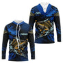 T-Shirt Pêche Carpe All-Over - Bleu & Noir Personnalisé Prénom - Long Sleeves Hoodie Homme
