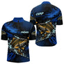 T-Shirt Pêche Carpe All-Over - Bleu & Noir Personnalisé Prénom - Polo Zippé Homme
