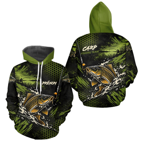 T-Shirt Pêche Carpe All-Over - Green & Noir Personnalisé Prénom - Hoodie Homme