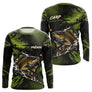 T-Shirt Pêche Carpe All-Over - Green & Noir Personnalisé Prénom - Long Sleeve Homme